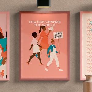 Feminist Poster, You Can Change The World, Feminist Art Print, Girl Power Art, Empowered Women Print, Girl Nursery Room, Girls Room Art
