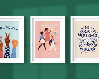 Set of THREE Empowering Posters for Nursery, Affirmations for Girls Room, Girl Power Wall Art, Set of Nursery Decor, Wall Art for Classroom