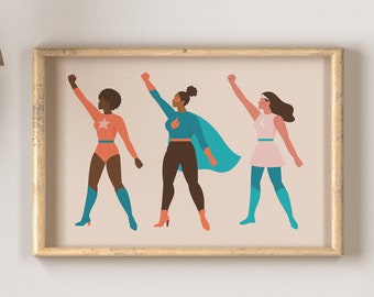 Feministisches Poster, Mädchen Power Art, Superhelden Mädchen, Feministischer Kunstdruck, Empowered Women Print, MädchenZimmerZimmer, Mädchenzimmer Kunst