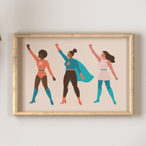 Feminist Poster, Girl Power Art, Superhero Girls, Feminist Art Print, Empowered Women Print, Girl Nursery Room, Girls Room Art