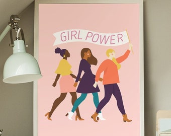 Girl Power Print, Feminist Poster, Feminist Wall Art, Feminist Art Print, Girl Power Art, Empowered Women Print,Feminist Nursery Art