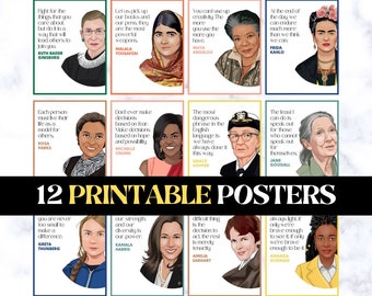 Printable Set of Empowered Women of History, Classroom Posters, School Councilor Therapy Decor, Strong Women Posters, Feminist Art Prints