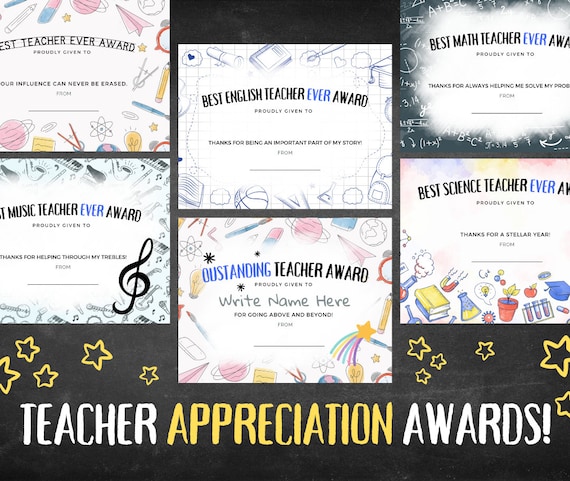 Printable Teacher Appreciation Awards Teacher Thank You Gift - Etsy