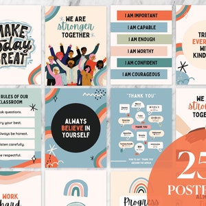 PRINTABLE Elementary Classroom Wall Art, Digital Download Classroom Decor, Positive Affirmation for School Councilor Office, Set of Posters