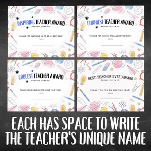 Printable Teacher Appreciation Awards, Teacher Thank You Gift, End of ...