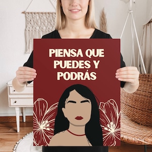 Piense Que Puedes y Podras Spanish Feminist Women&#39;s Empowerment Poster, Hispanic Inspirational Poster for Girls Room, Spanish Wall Art Print