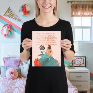 Inspirerande väggkonst, sjöjungfruväggkonst, feministisk väggkonst, feministisk konsttryck, tjejkraftkonst, stärkande konsttryck, flickbarnrum bild 6