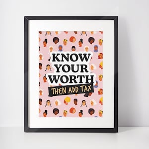 Know Your Worth Feminist Affirmations Poster, Home Office Decor for women, Girlboss Wall Art, Girl Power, Strong Women Art, Feminism Poster
