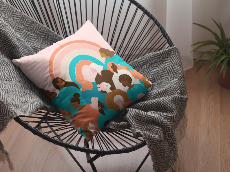 Feminist Diversity Rainbow Pillow Girl Power Decor Pillow Etsy