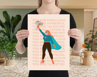 Feminist Print, Girl Power Poster, Feminist Decor, Affirmations Print, Girls Room Wall Art, Feminist Nursery Print
