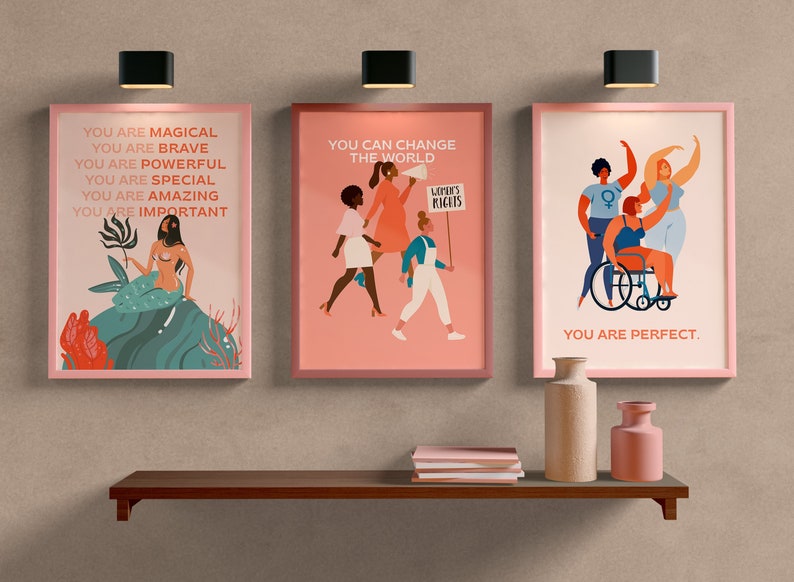 Inspirerande väggkonst, sjöjungfruväggkonst, feministisk väggkonst, feministisk konsttryck, tjejkraftkonst, stärkande konsttryck, flickbarnrum bild 1