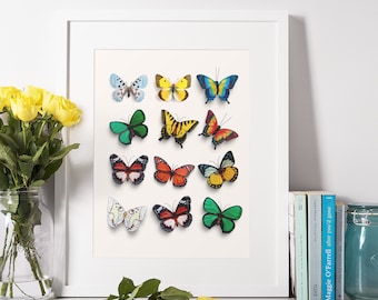 Schmetterling Poster, Schmetterling Poster, Schmetterling Kunstdruck für Kinderzimmer, Bunte Schmetterling Dekoration, Boho Wandkunst für Mädchenzimmer