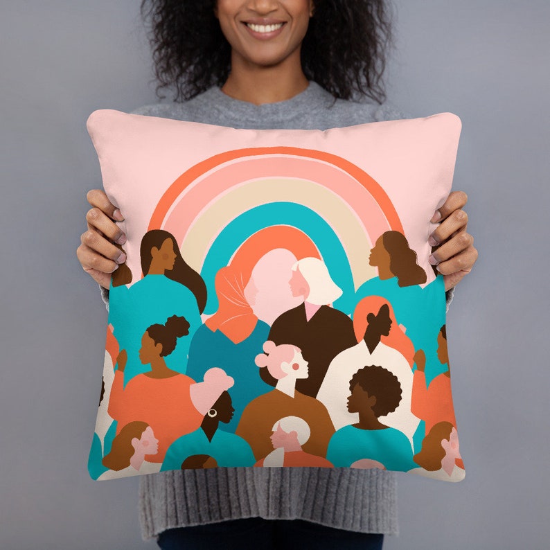 Feminist Diversity Rainbow Pillow Girl Power Decor Pillow Etsy