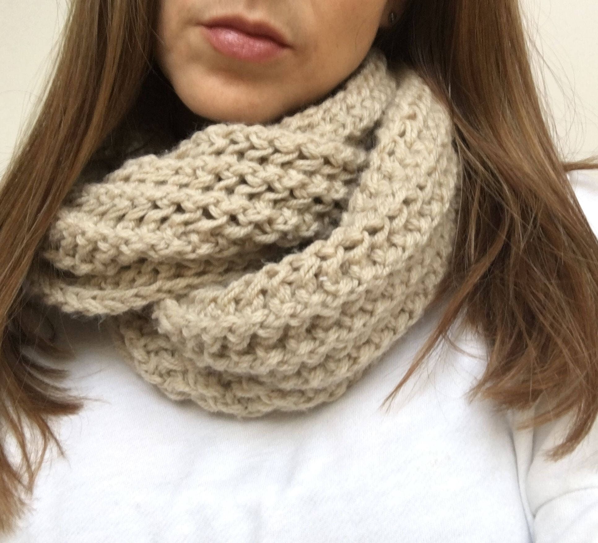 Cream Hand Knit Infinity Cowl Neck Scarf Beige Wool Chunky - Etsy