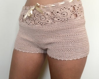 Crochet shorts-beige crochet shorts-lace shorts swimsuit-bikini cover-beach cover up-festival clothing-boho shorts