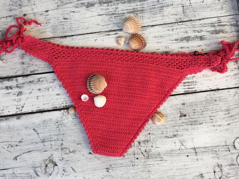 Crochet Bikini Coral Red Bikini Triangle Bikini Etsy