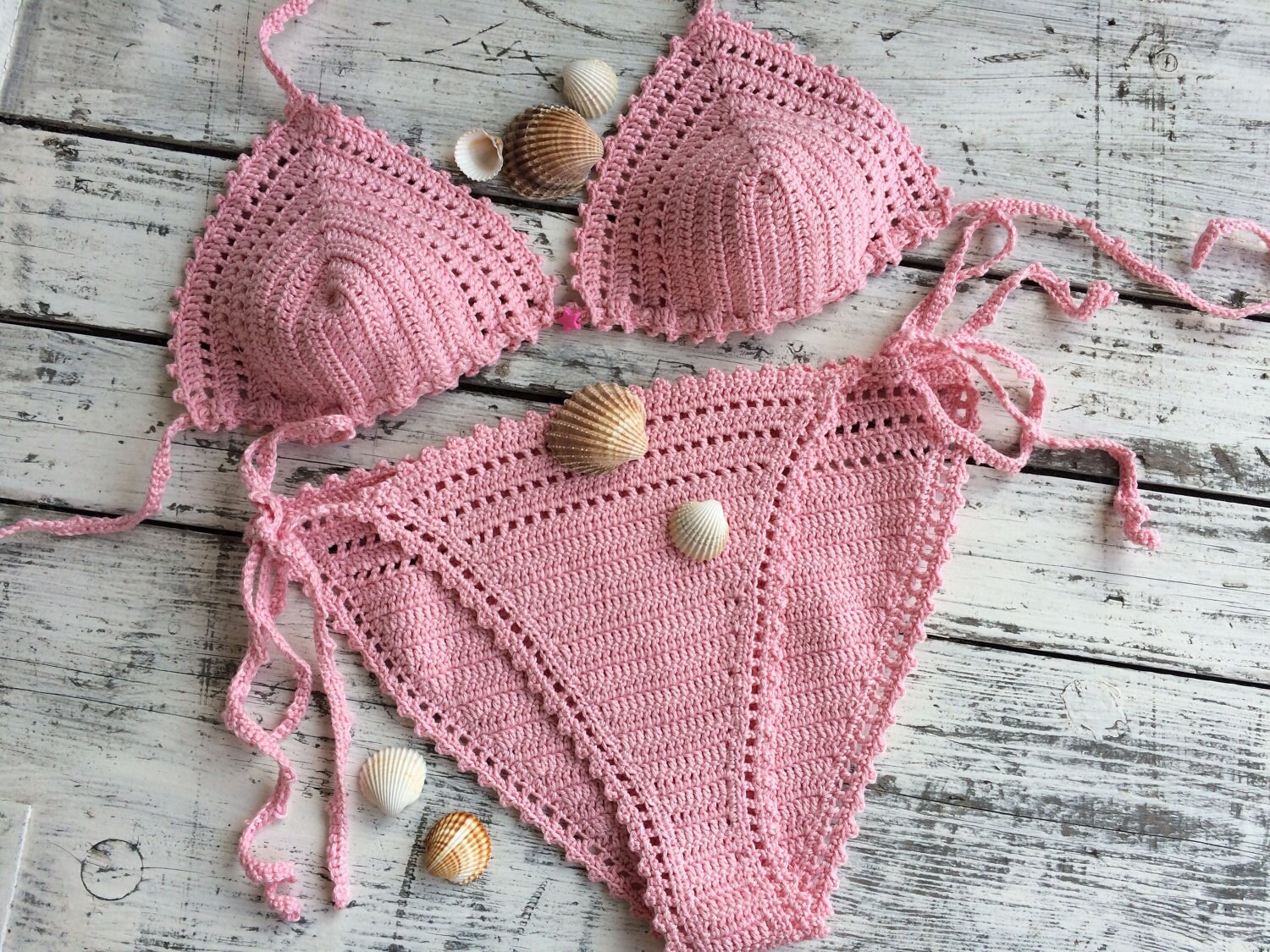Crochet Pink Bikini Triangle Bikini - Etsy
