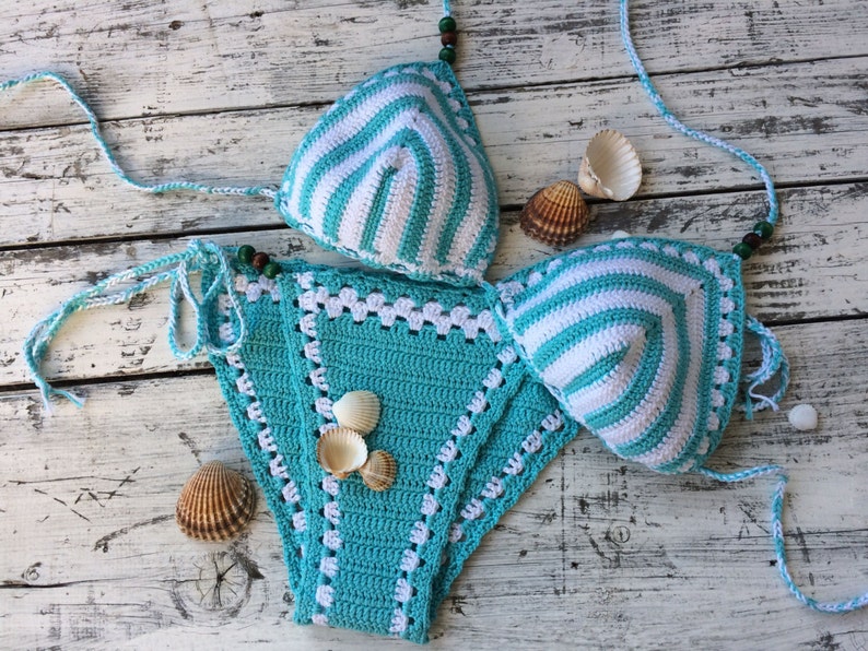 Crochet Bikini Crochet Swimsuit Triangle Bikini Stripes Bikini Etsy