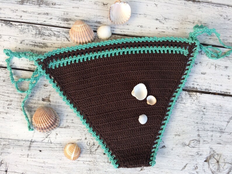 Bikini de ganchillo Boho traje de baño turquesa y marrón | Etsy