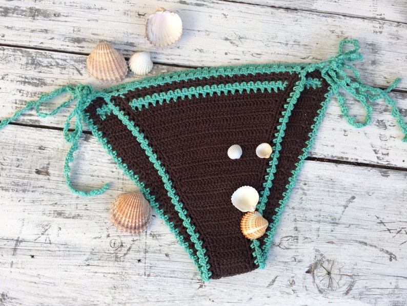 Bikini de ganchillo Boho traje de baño turquesa y marrón | Etsy
