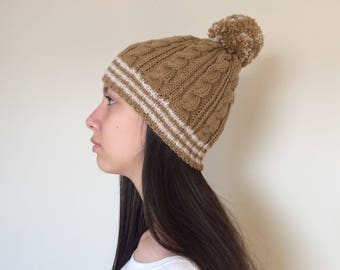 Winter knit beanie...Cable Knit Women's Winter Hat with Pom Pom