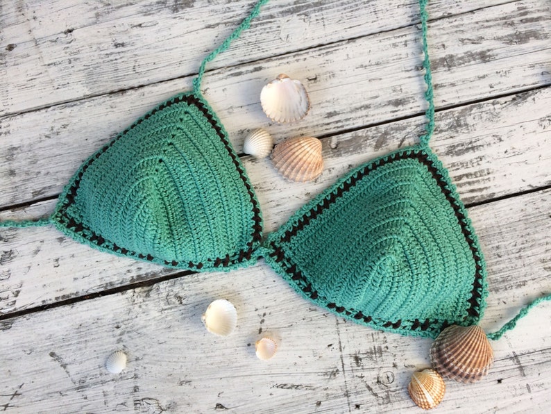 Bikini de ganchillo Boho traje de baño turquesa y marrón | Etsy