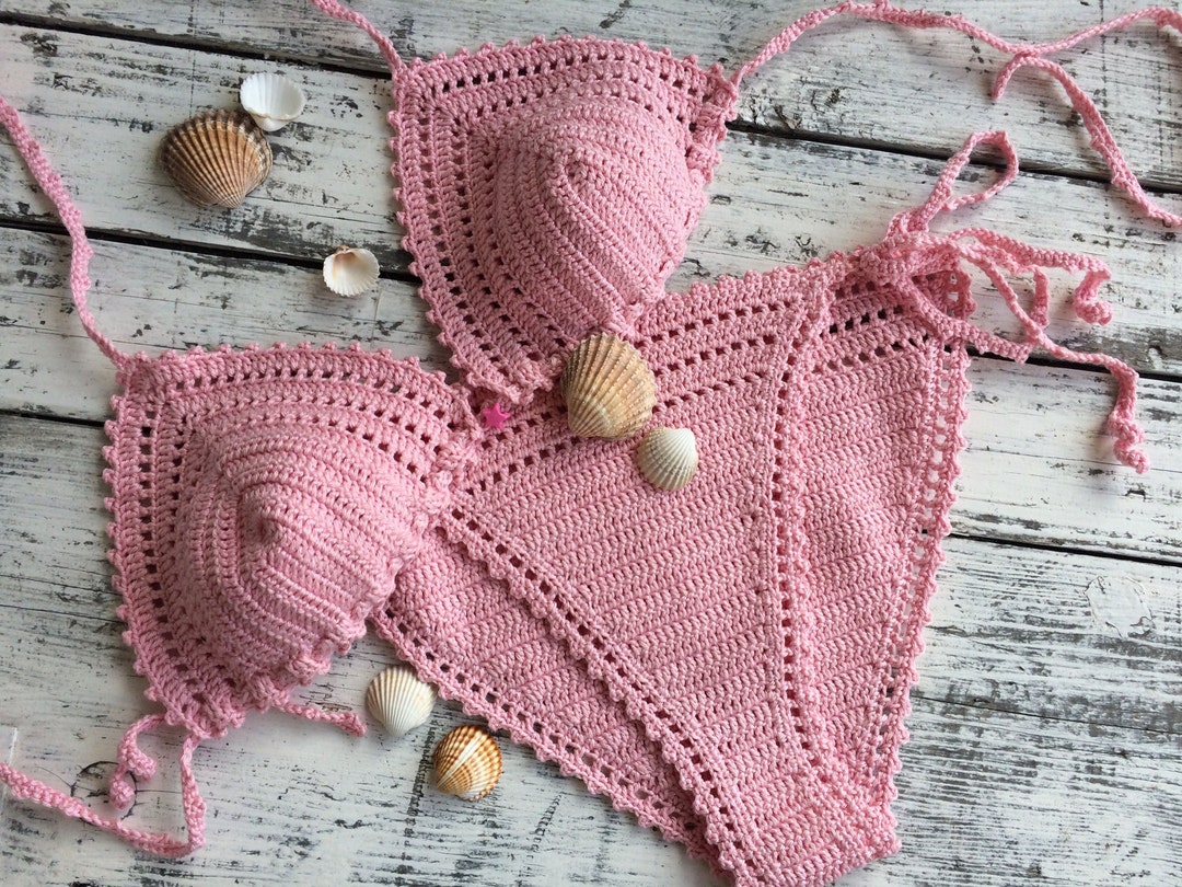 Crochet Pink Bikini Triangle Bikini - Etsy