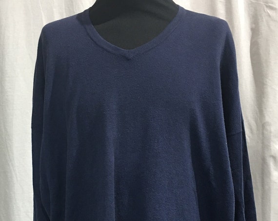 Eskandar Luxury Navy Blue V-Neck Cotton Sweater Plus Size 3X Berdorf Goodman