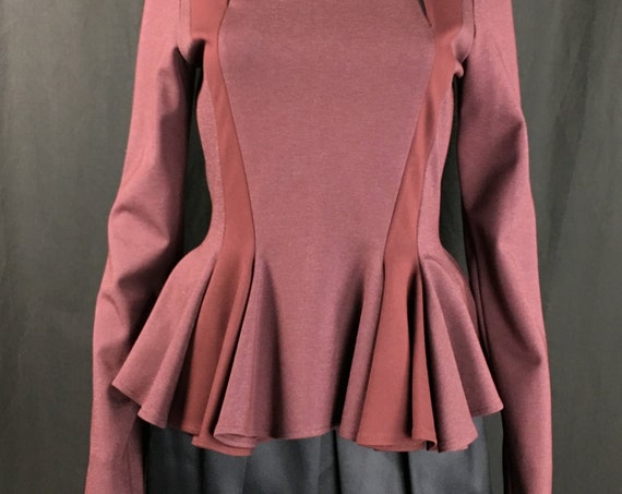 Alvin Valley Burgundy Minimalist Power Peplum with Sexy Cutouts in Back Top Blouse Size Large SKU 10071CL