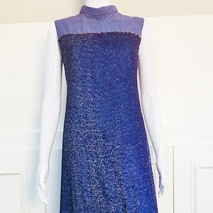MOD VIntage 1970s Sleeveless Mock Neck Purple Lurex A-Line Sparkling Gown  (SKU 10562CL)