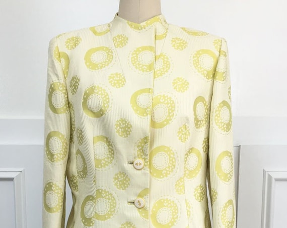 George Simonton Lemon Yellow / Chartreuse POP Art / Asian Design 1990s Skirt Suit Size US 10 (SKU 10083CL)