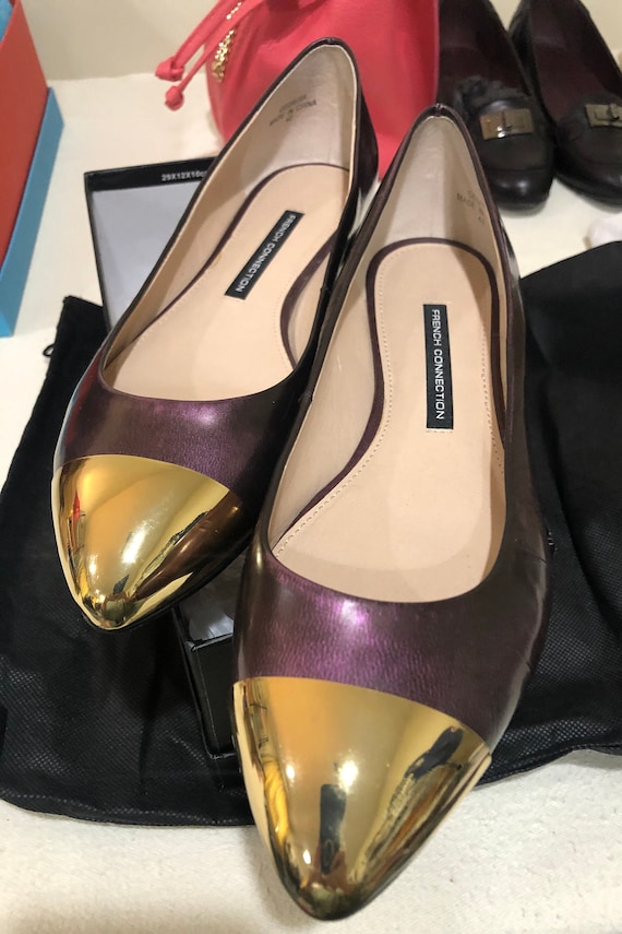 French Connection Purple Magenta Ballet Flats with Gold Metallic Cap Toe Size 40 M / US 10