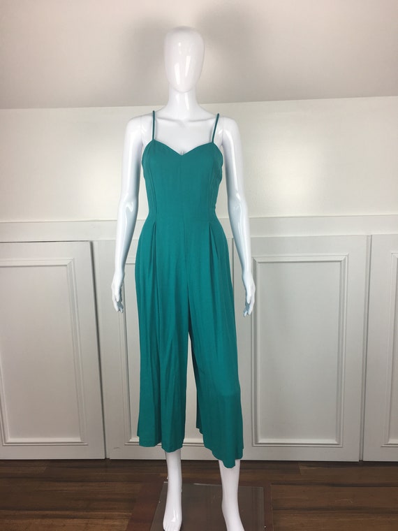 1990s Y2K Teal Rampage Sleeveless Palazzo Pant Romper / Jumpsuit - Size 9 Petite