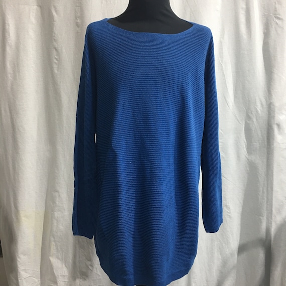 Like New! J Jill Cotton Blend Long Sleeve Bright Blue Tunic Length Knit Sweater  Plus Size 2X