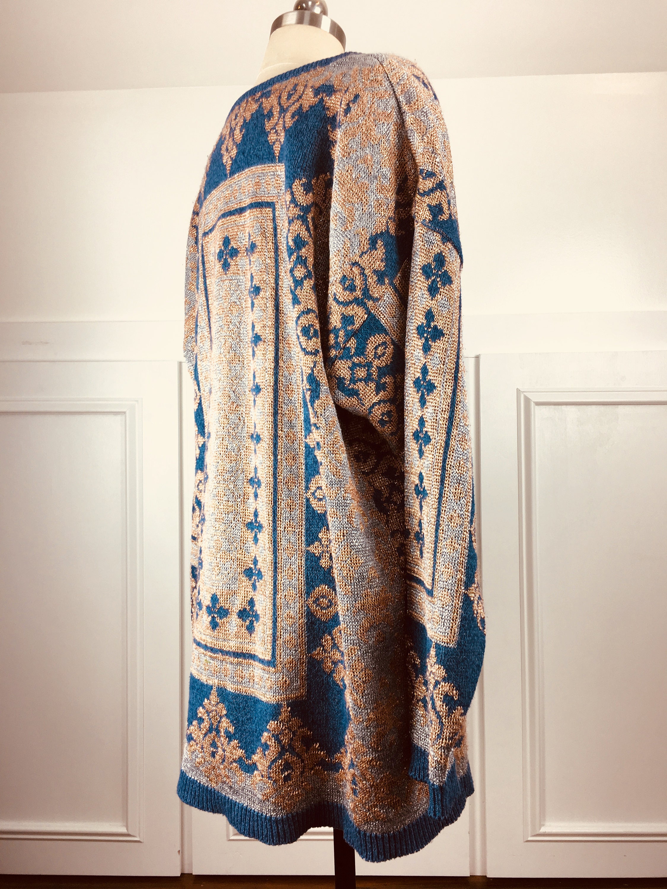 Saks Fifth Avenue Plus Sized Blue Metallic & Rhinestone 1980s Etsy