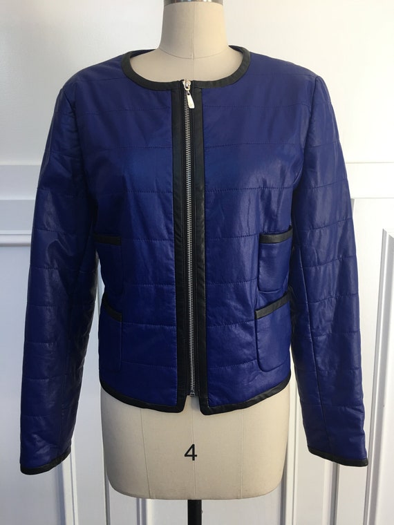 Brilliant Blue and Black Peter Nygard Vegan Leather Jacket--US 14/PLUS  (SKU 10531CL)