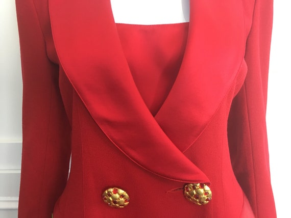 Red Wool Silk Blend Satin Noviello Bloom Tuxedo C… - image 3