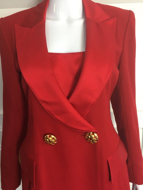 Red Wool Silk Blend Satin Noviello Bloom Tuxedo C… - image 2