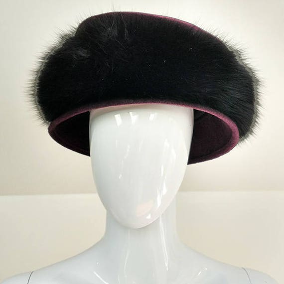 Phillip Treacy for Neiman Marcus 100% Rabbit Hair Chic 1990s Eggplant and Black Hat