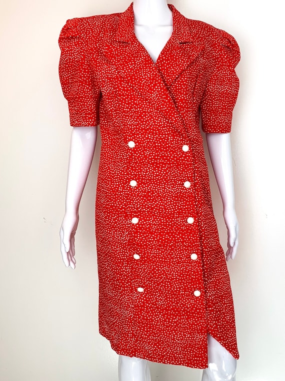 All That Jazz Red 1970s / 1980s White Polka Dot Power Dress  XL /  Plus Size