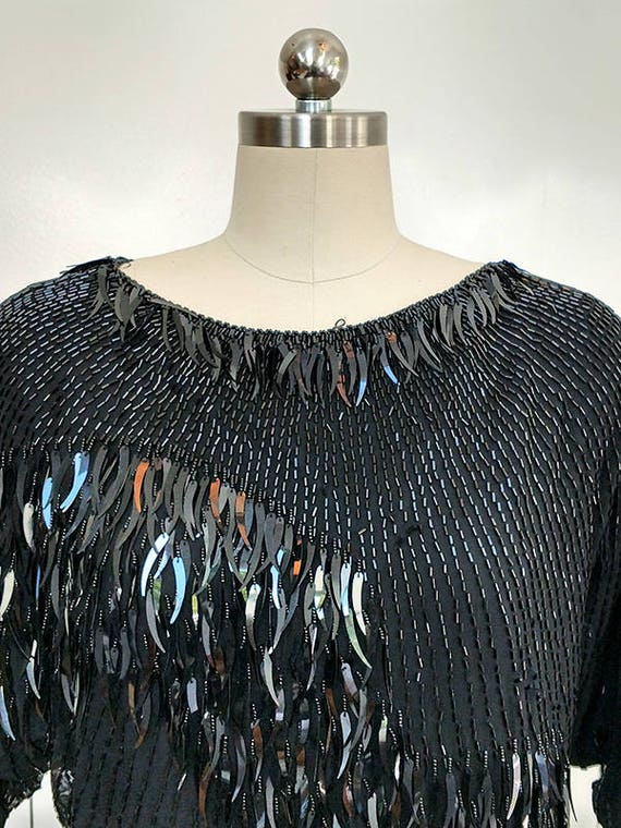 Oleg Cassini 1980s / 1990s Black Cocktail Sweater wit… - Gem