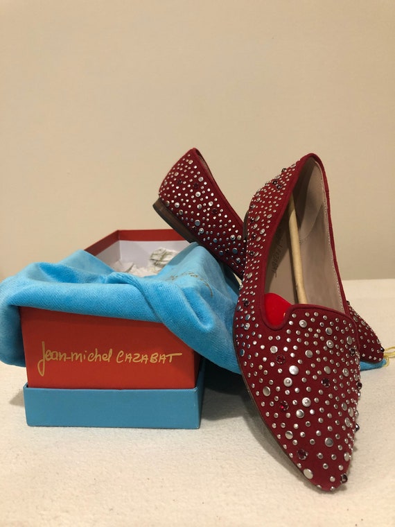 Jean-Michel Cazabat Studded and Sparkling Red Suede Flats Size EU 40 / US 10