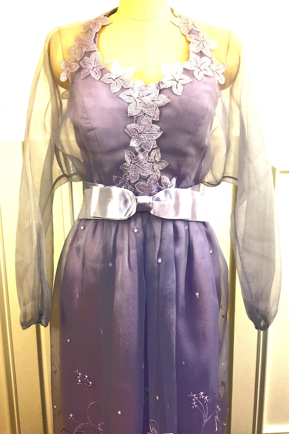 VIntage 1970s Victor Costa Periwinkle Lavender Evening Wedding Bridesmaid  Prom Gown US Size 10