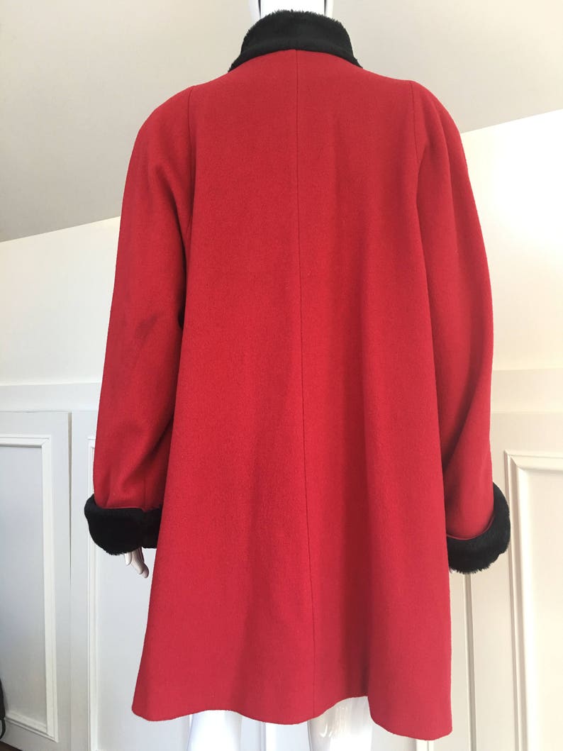 Albert Nipon Red Wool 1980s Swing Coat with Black Standing | Etsy