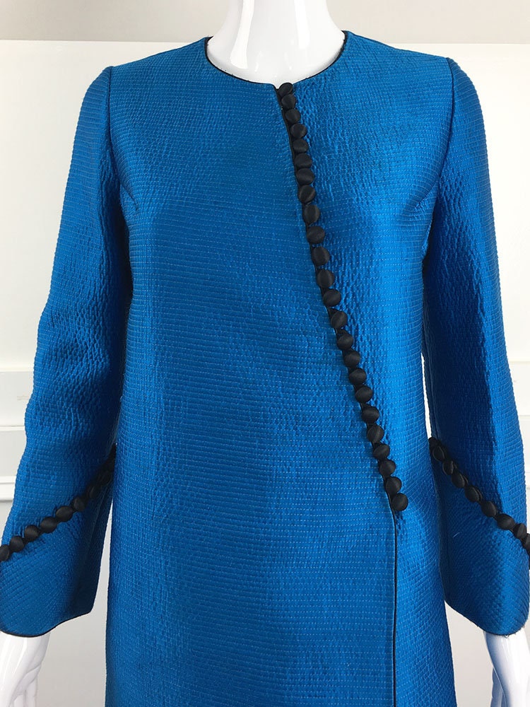 1980s Mary McFadden Couture Brilliant Blue Silk Asian Style Quilted ...