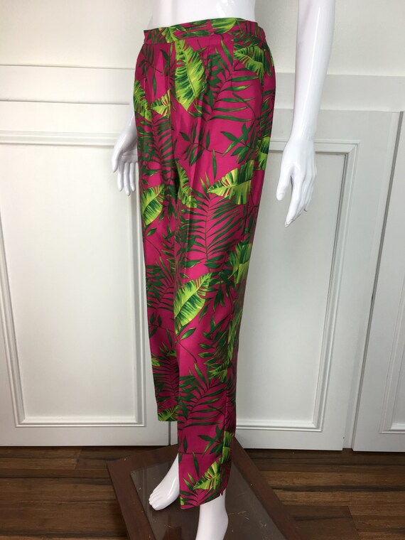 1990s Hot Pink and Green Tropical Cropped Capri S… - image 2