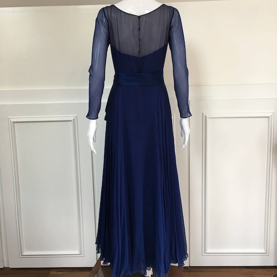 Ethereal Malcolm Starr Navy Blue Silk Chiffon 1950s / 1960s Ball Gown  (SKU 10263CL)