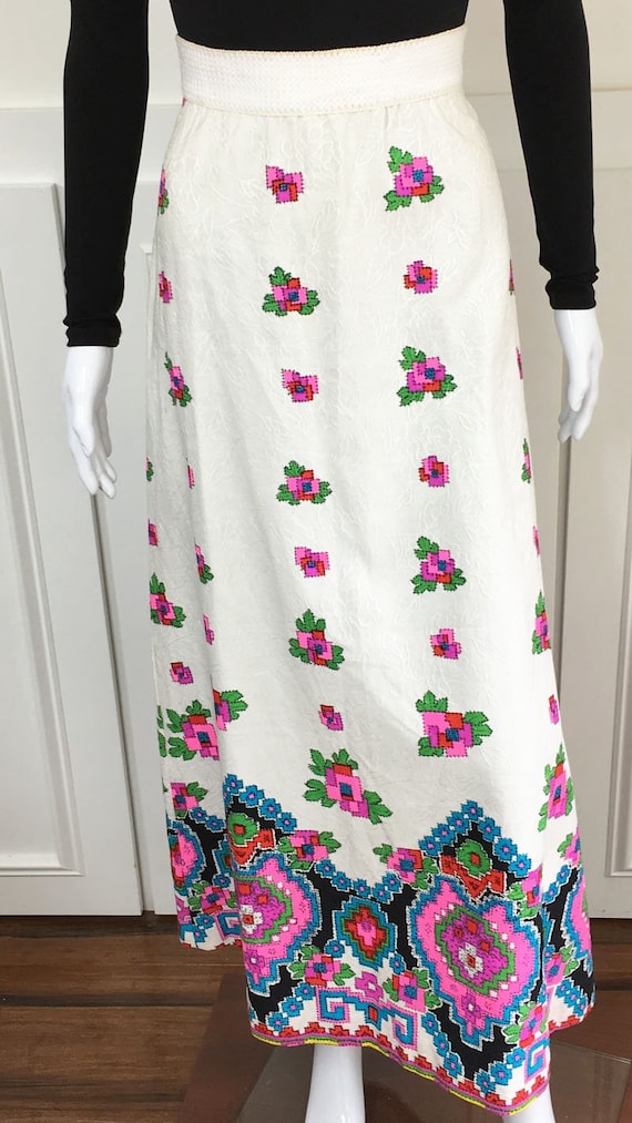 CottageCore 1960s " Cross Stitch " Neon Multi Color  Maxi Skirt Size Small
