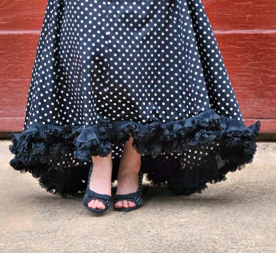 Spectacular Frank Usher London Black & White Polka Dot Ball Gown with Double Flounced Hem UK 36