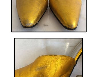 SKU 10147SH Free*Lance Classics Paris 1990s Citron Metallic Gold Heels Size US 9